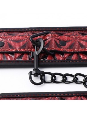 Adjustable Padded Handcuffs Diamond Vegan Leather