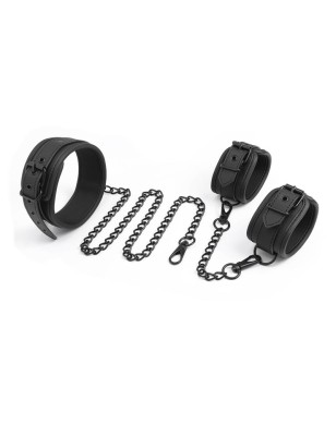 Collar and Hand Cuffs Set Vegan Leather
